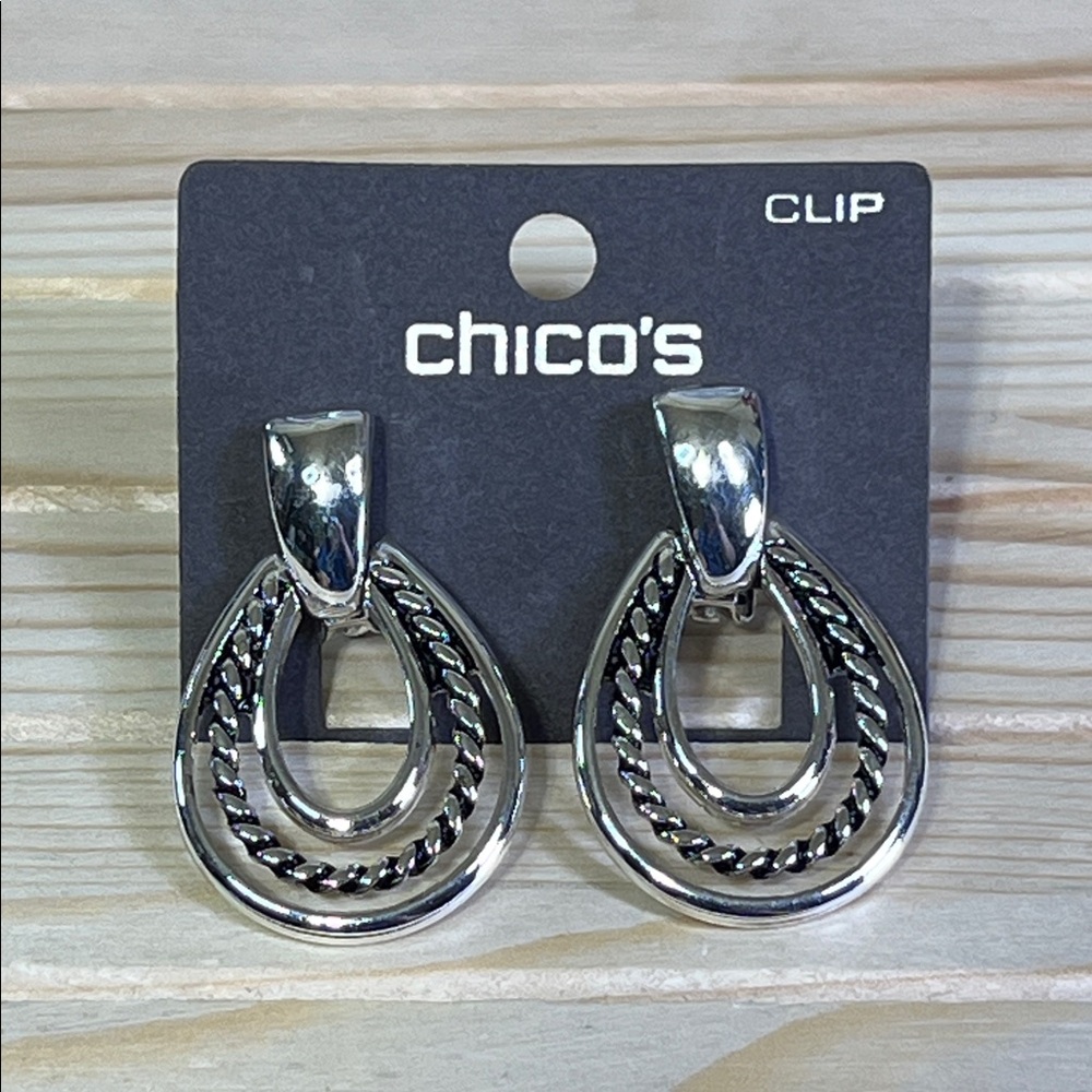Chico's Silver Teardrop Clip-On Earrings